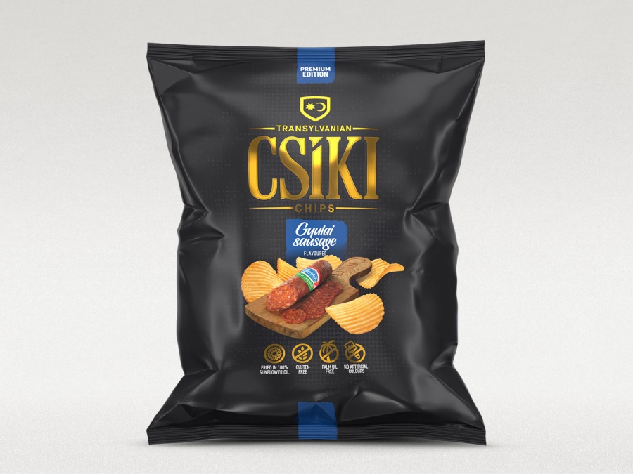 Zemiakové lupienky Csíki Csipsz s klobásovou príchuťou, 60 g Zemiakové lupienky Csíki Csipsz s klobásovou príchuťou, 60 g