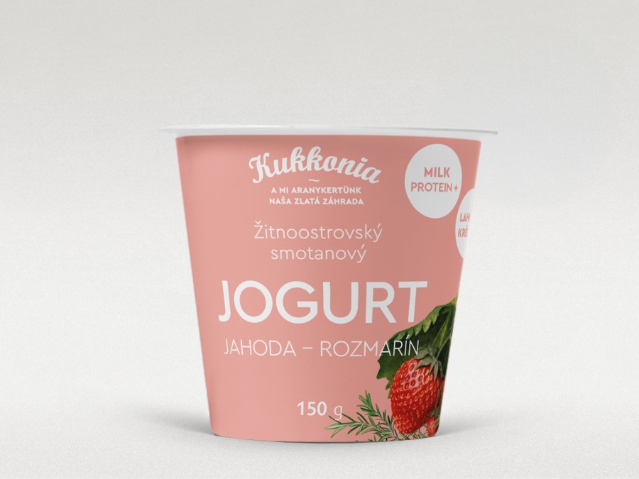 Kukkonia smotanový jogurt obohatený mliečnymi bielkovinami s príchuťou jahoda-rozmarín, 150 g 