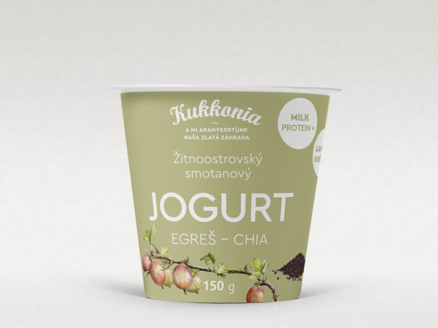 Kukkonia smotanový jogurt obohatený mliečnymi bielkovinami s príchuťou egreš – chia semienka, 150 g