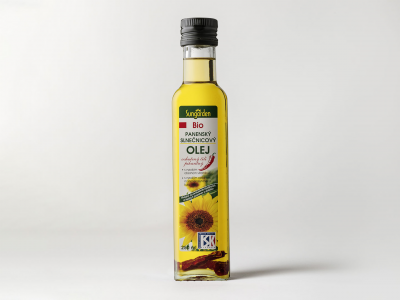 Sungarden BIO panenský slnečnicový olej ochutený chilli paprikou, 250 ml