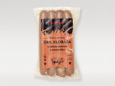 Gril klobása s údenou slaninou a mozzarellou 