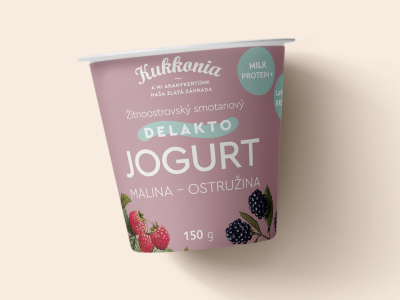 Kukkonia bezlaktózový smotanový jogurt obohatený mliečnymi bielkovinami s príchuťou malina – ostružina, 150 g