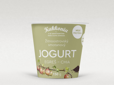 Kukkonia smotanový jogurt obohatený mliečnymi bielkovinami s príchuťou egreš – chia semienka, 150 g