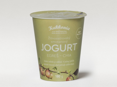 Kukkonia smotanový jogurt obohatený mliečnymi bielkovinami s príchuťou egreš – chia semienka 180 g