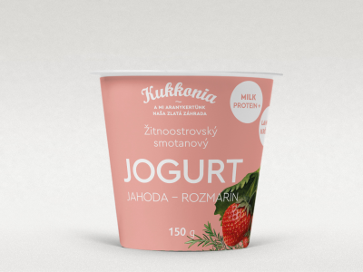 Kukkonia smotanový jogurt obohatený mliečnymi bielkovinami s príchuťou jahoda-rozmarín, 150 g 
